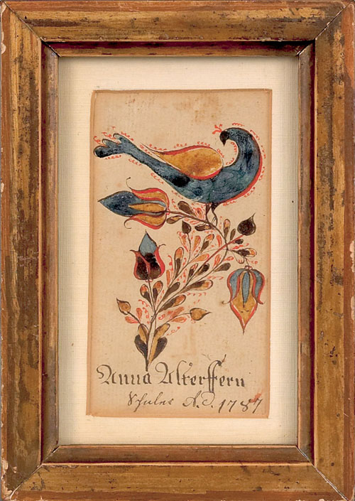 Appraisal: Southeastern Pennsylvania ink and watercolor fraktur award of merit attributed