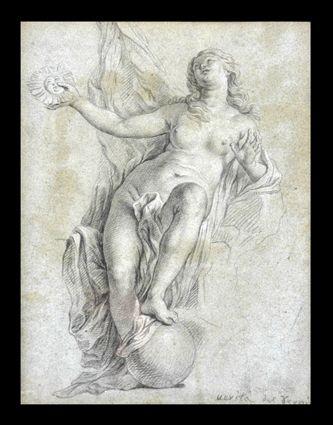 Appraisal: EUROPEAN SCHOOL DRAPED FIGURE Pencil on paper x in inscribed