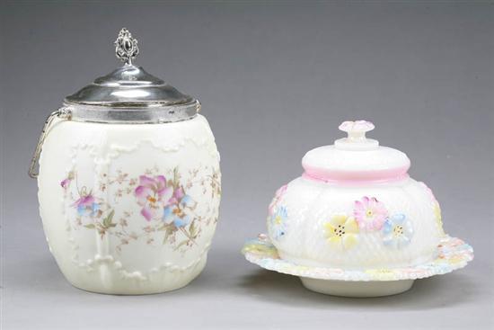 Appraisal: TWO PIECES A covered butter dish with Cosmos decoration h