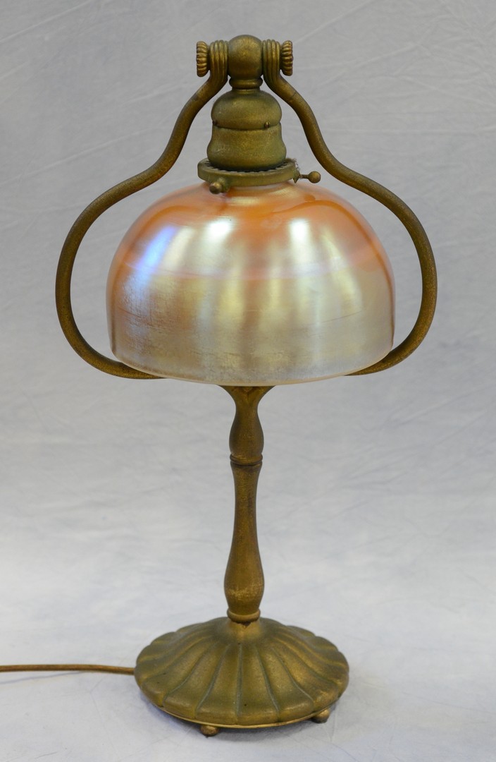 Appraisal: Tiffany Studios bronze desk lamp base with unsigned gold iridescent