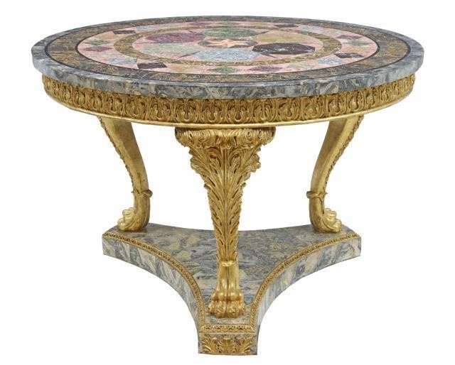 Appraisal: Ornate Empire style pietra dura center table th c having