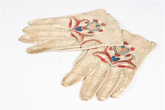 Appraisal: PAIR OF EMBROIDERED GLOVES Late th century leather and silk