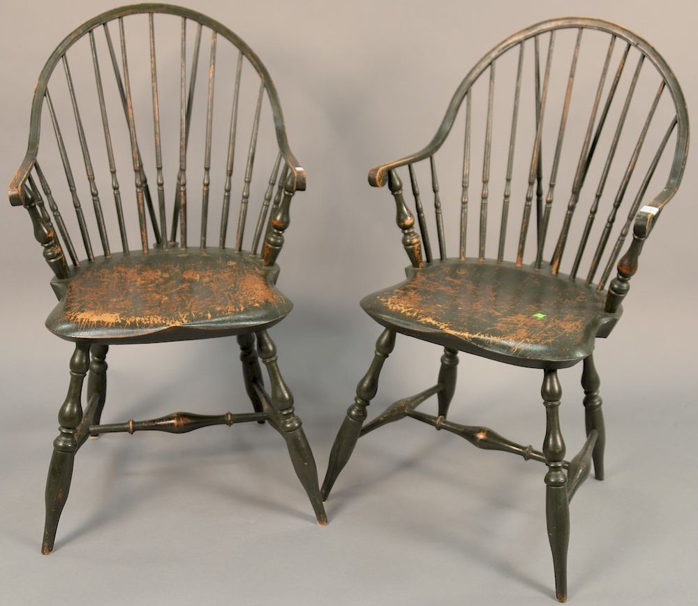 Appraisal: Pair of Robert Barrows Rhode Island style Windsor armchairs brace