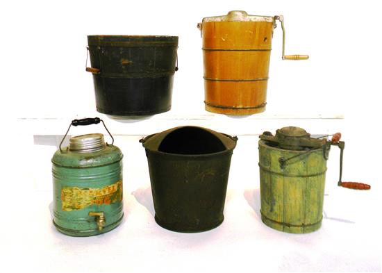 Appraisal: Vintage country tools containers including five barrels buckets and ice