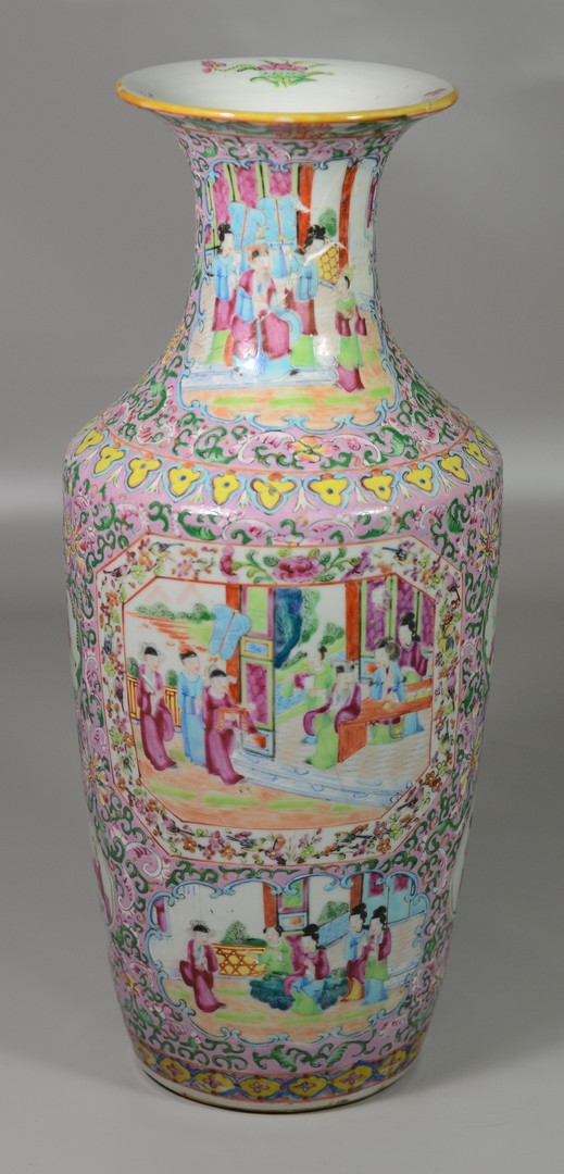 Appraisal: Chinese Famille Rose Vase with Mandarin Decoration poorly restored at