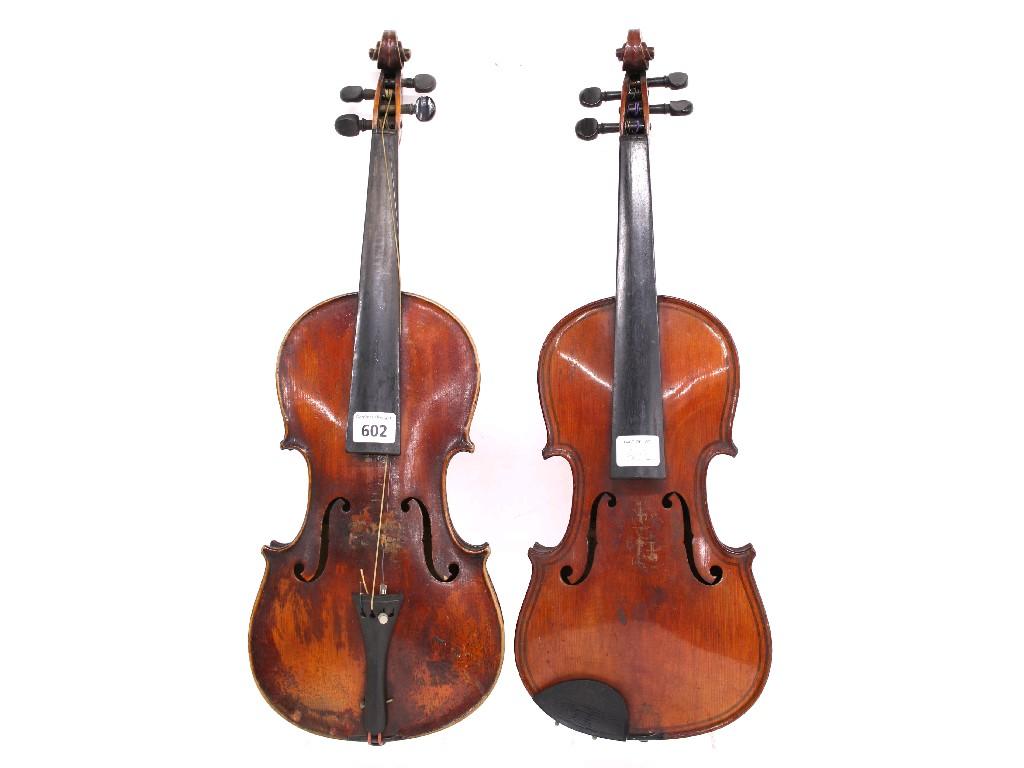 Appraisal: Three-quarter size double purfled violin cm together with a late