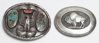 Appraisal: Signed Navajo Silver Man's Belt Buckles The first an old