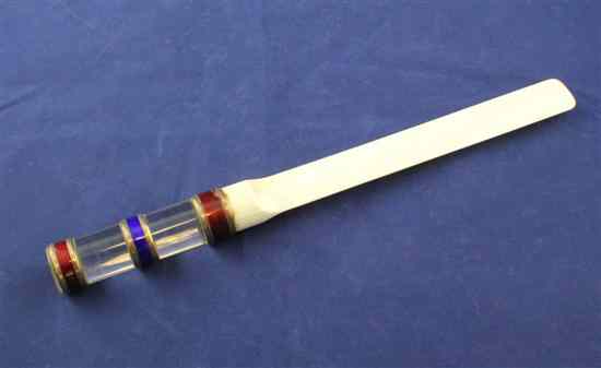 Appraisal: An Art Deco three coloured enamelled banded glass handled ivory