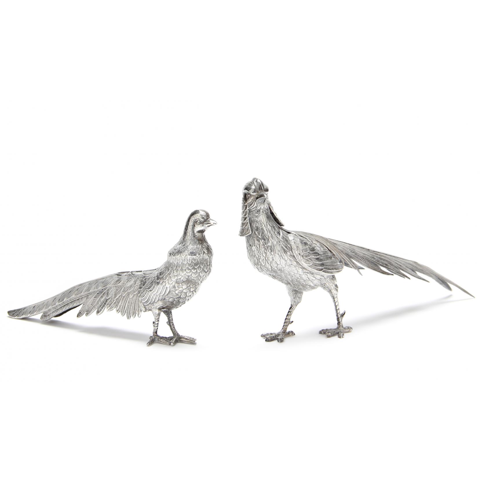 Appraisal: Pair of Silver Table Pheasants Spanish second half of the