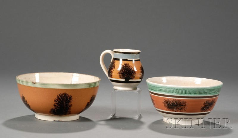 Appraisal: Two Small Mochaware Bowls and a Mug Britain early th