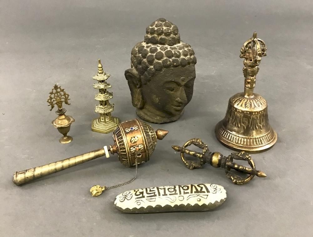 Appraisal: Tibetan Ritual Objects Tibetan ritual objects to include a carved