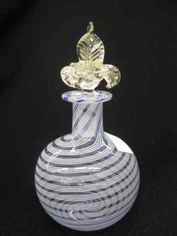 Appraisal: Italian Art Glass Perfume Bottle blue with white threading swirl