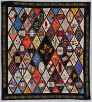 Appraisal: OUTSTANDING NEEDLEWORK DECORATED CRAZY QUILT Sixty-four diamond shaped blocks surrounded