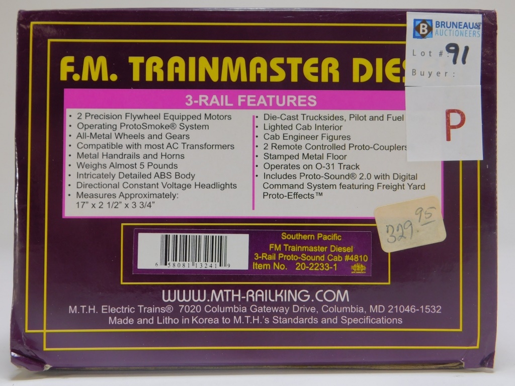 Appraisal: MTH SOUTHERN PACIFIC FM TRAINMASTER DIESEL TRAIN Item no -