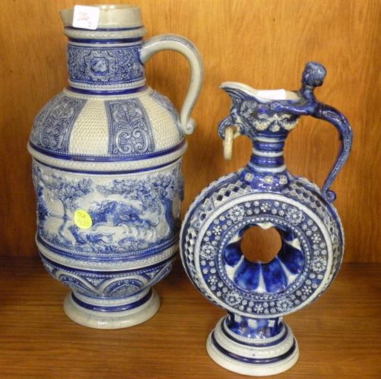 Appraisal: Two German stoneware jugs a '' pitcher form and a