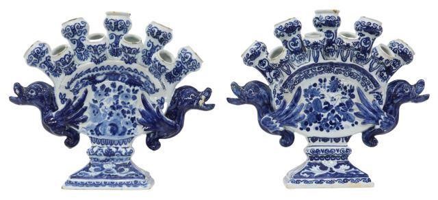 Appraisal: pair Delft blue and white faience tulipiere tulip-holder vases possibly