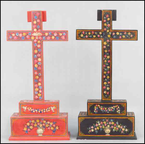 Appraisal: TWO MEXICAN POLYCHROME CRUCIFIX Both depicting Catholic iconography on the