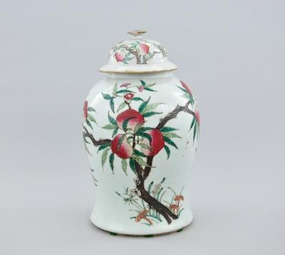 Appraisal: Chinese Ceramic Temple Jar with Lid Hand decorated with images