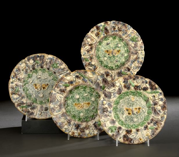 Appraisal: Rare Set of Four Ecole de Tours Palissy Ware Dessert