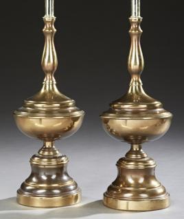 Appraisal: Pair of Contemporary Brass Plated Lamps th c of stepped