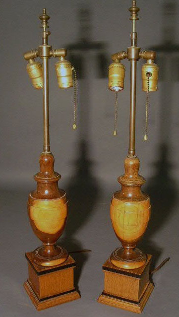 Appraisal: Pair of urn-form lignum vitae table lamps h