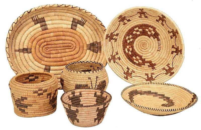 Appraisal: Six Native American Baskets with Animal Figures American Southwest probably