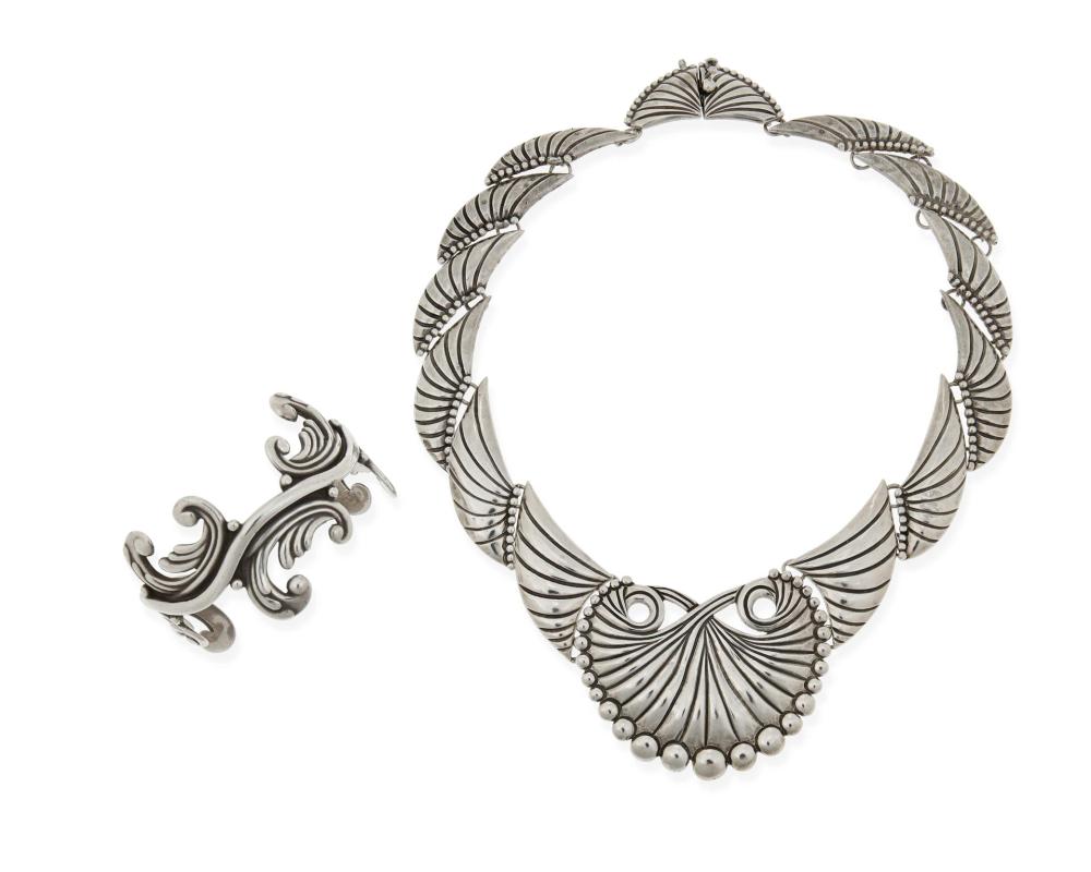 Appraisal: Los Castillo A silver link necklace and cuff bracelet circa