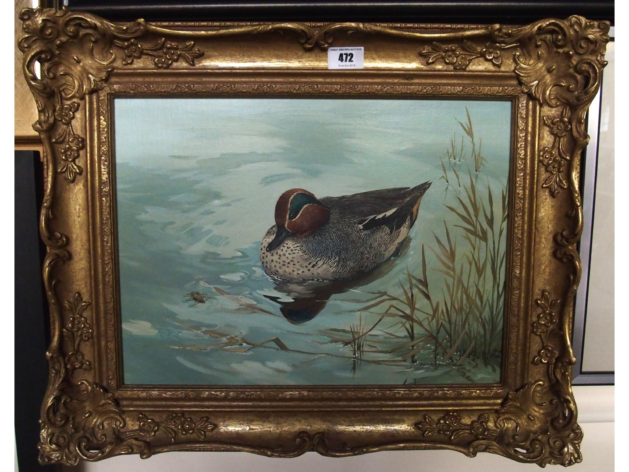 Appraisal: BERRISFORD HILL Teal drake and insect signed oil on canvas