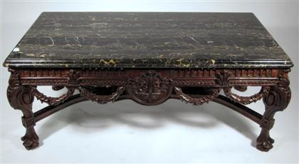 Appraisal: Renaissance revival marble top oak low table The yellow veined