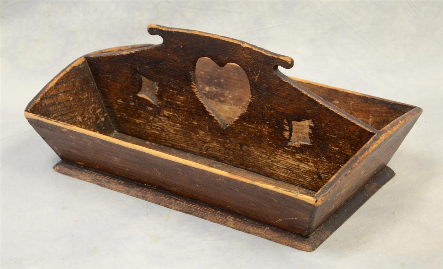 Appraisal: Wooden cutlery box pierced heart diamonds old nailed construction original