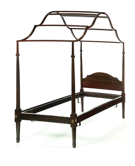 Appraisal: SHERATON-STYLE TALL POST SINGLE BED American th century Old dark