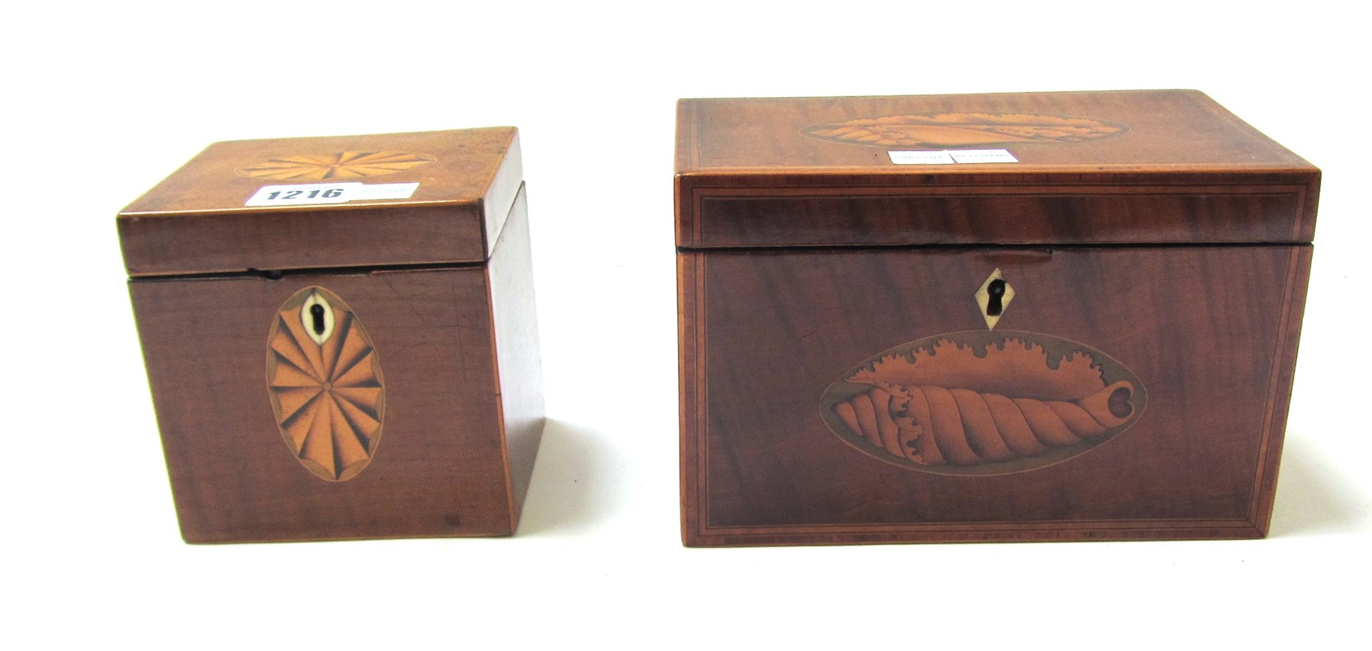 Appraisal: A George III small square mahogany tea caddy with fan