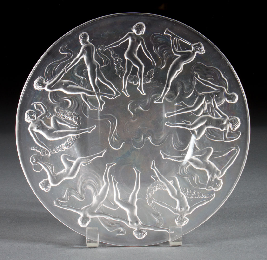 Appraisal: French partially frosted molded crystal plate reverse relief decoration of