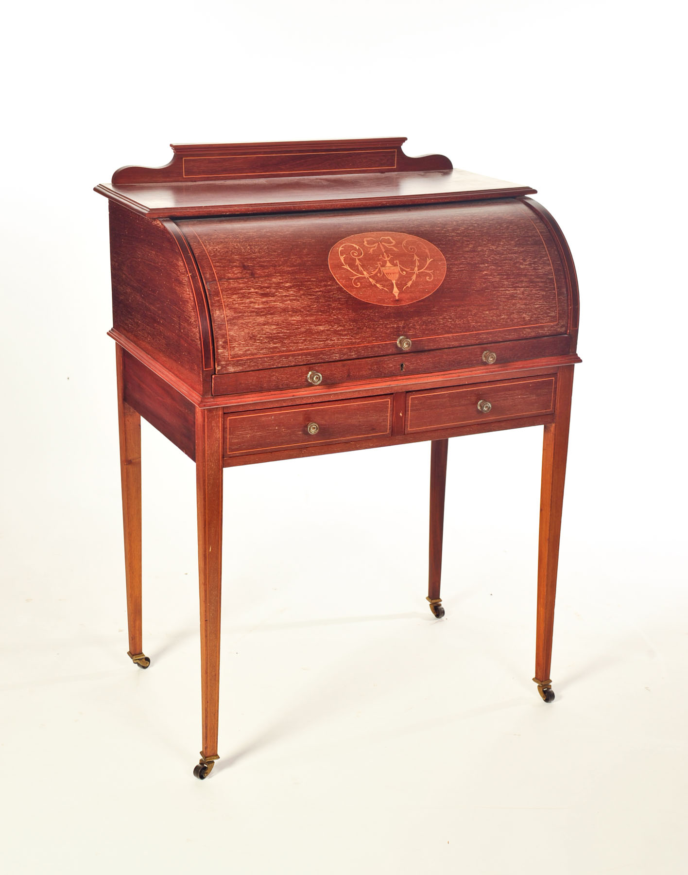 Appraisal: HEPPLEWHITE-STYLE CYLINDER ROLL-TOP LADIES' DESK American st quarter- th century