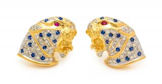 Appraisal: A Pair of Karat Yellow Gold Diamond Sapphire and Ruby