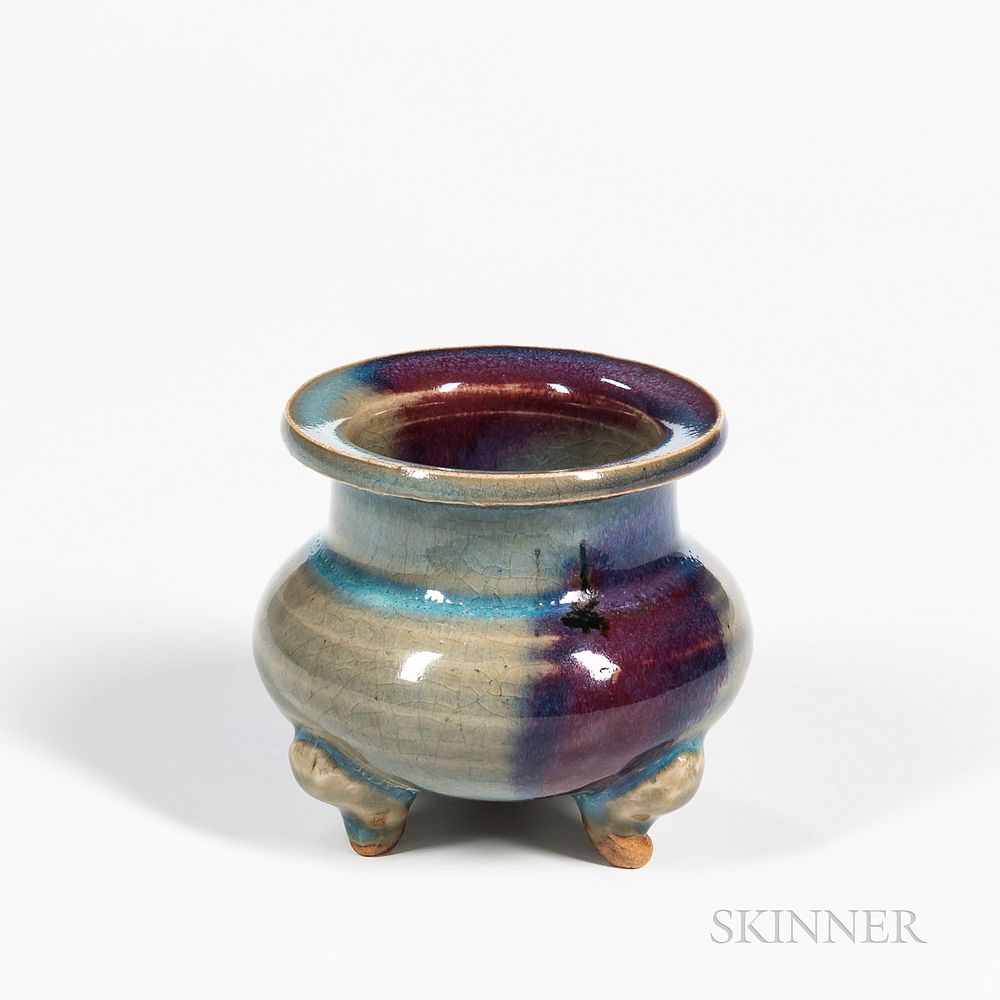 Appraisal: Splashed Purple Jun-type Tripod Censer Splashed Purple Jun-type Tripod Censer