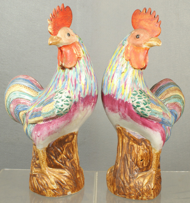 Appraisal: Chinese export porcelain Famille Rose pair of roosters h chip