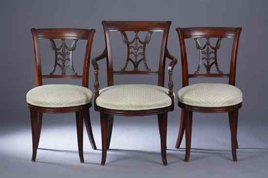 Appraisal: SET EIGHT LATE CLASSICAL CARVED MAHOGANY CHAIRS th century Comprising