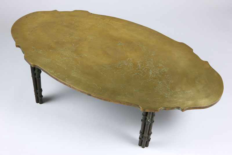 Appraisal: A Philip and Kelvin LaVerne oval bronze coffee table Mid-