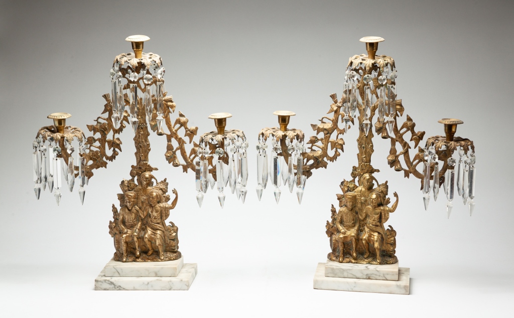 Appraisal: Philadelphia nineteenth century fire gilded brass Figures with ivy leaf