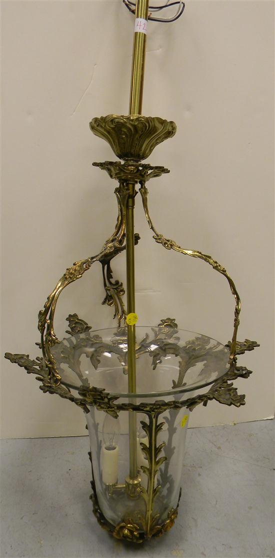 Appraisal: Gilt metal chandelier three candlestick form lights inside inverted bell