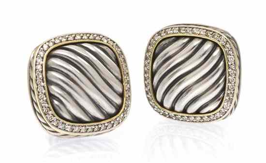 Appraisal: A Pair of Karat Yellow Gold Sterling Silver and Diamond