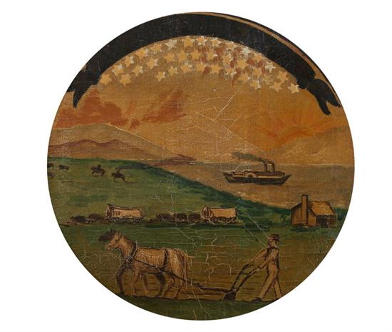 Appraisal: AMERICAN SCHOOL circa WESTWARD EXPANSION depicting a farmer plowing with