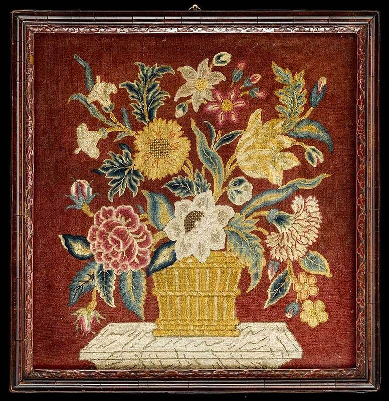 Appraisal: George II Wool Floral Needlework Panel British mid th century