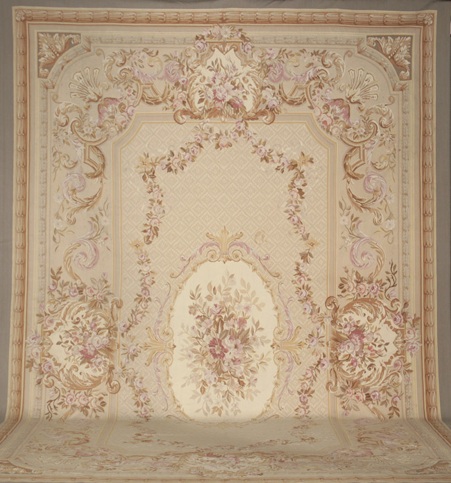 Appraisal: Aubusson Rug Post Beige ground with lattice and floral garland