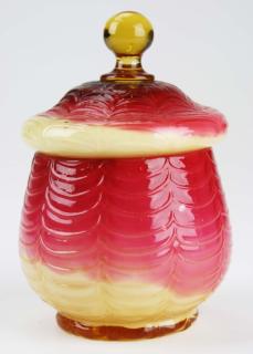 Appraisal: late th c triple cased pattern molded peachblow glass covered