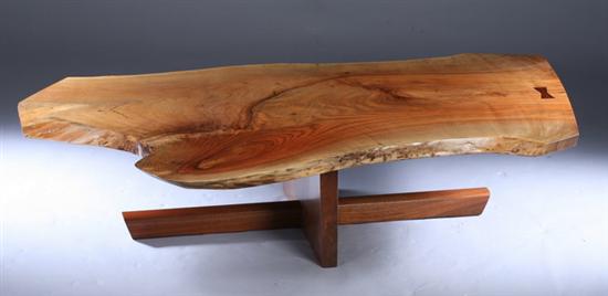 Appraisal: GEORGE NAKASHIMA LOW TABLE th century mixed wood signed Buhain