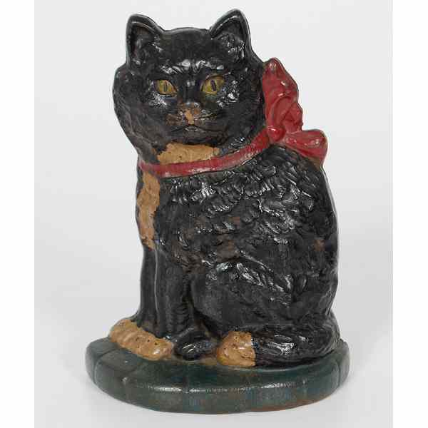 Appraisal: Sitting Cat Cast Iron Doorstop American painted cast iron sitting