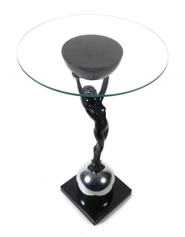 Appraisal: Art Deco Frankart style end or side table with round