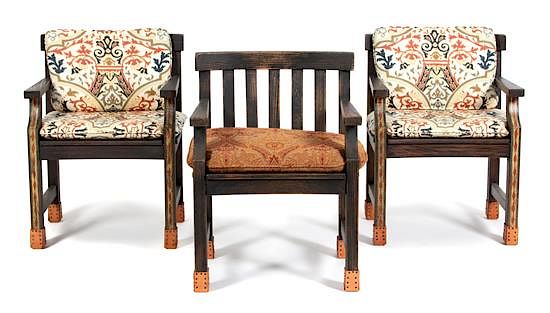 Appraisal: A Set of Eight Mizner Style Painted Armchairs Height x